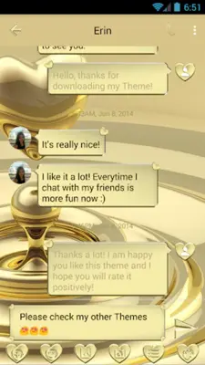 SMS Messages Heart Gold Theme android App screenshot 5